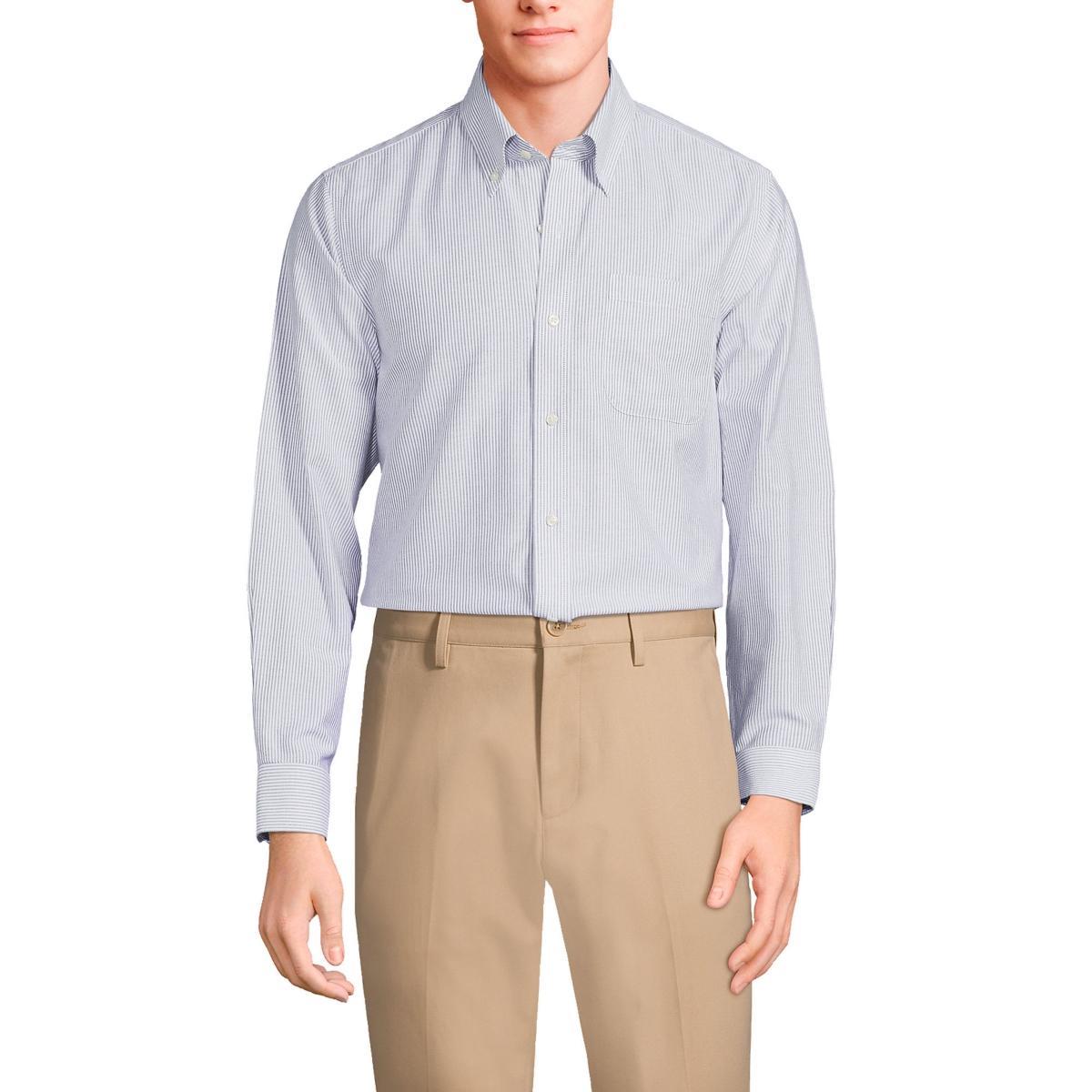 Lands End Mens Pattern No Iron Supima Oxford Dress Shirt Product Image