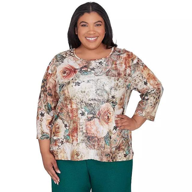 Plus Size Alfred Dunner Center Lace Floral Print Top, Womens Product Image