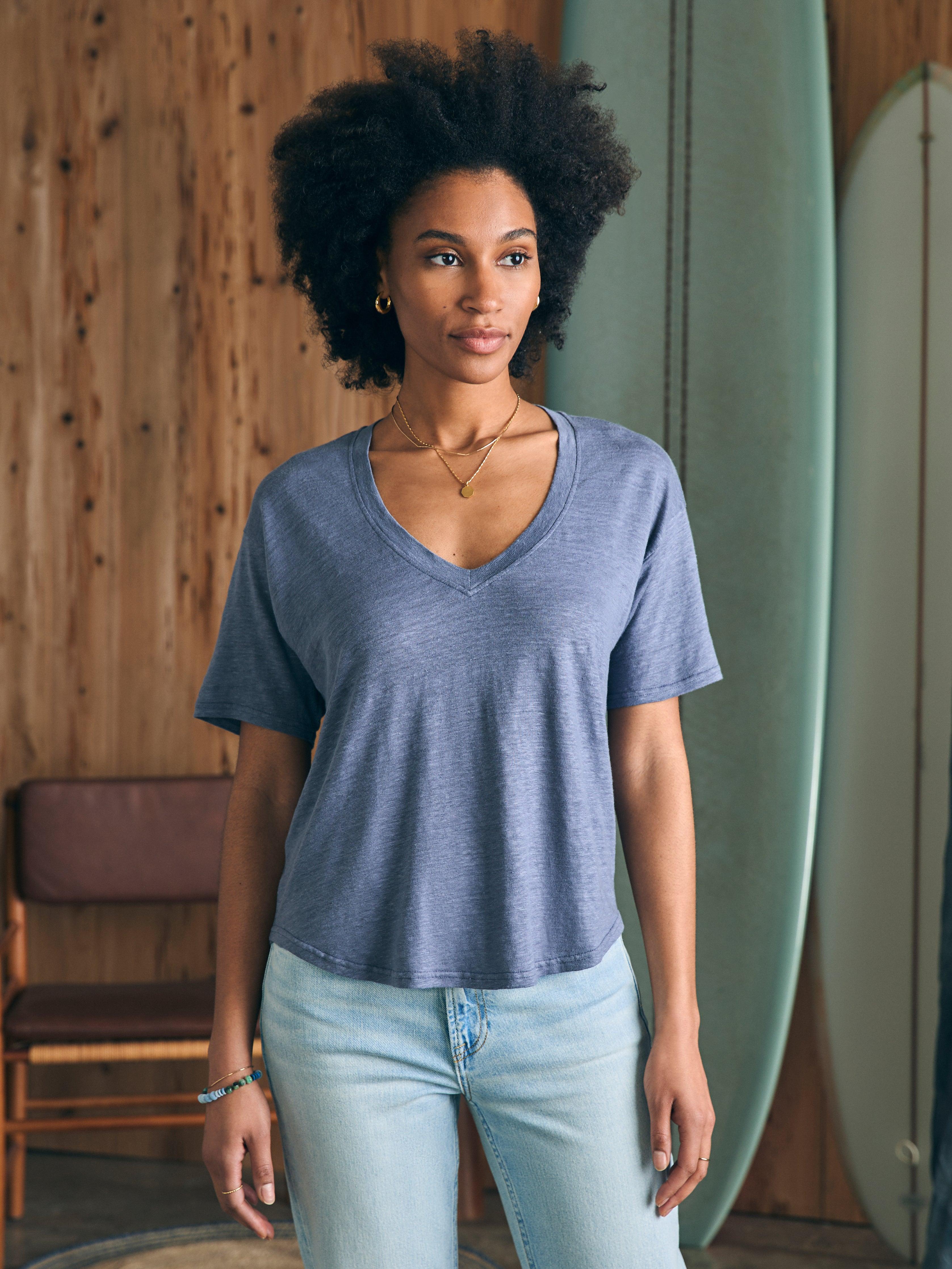 Oceanside Linen V-Neck Tee - Folkstone Female Product Image