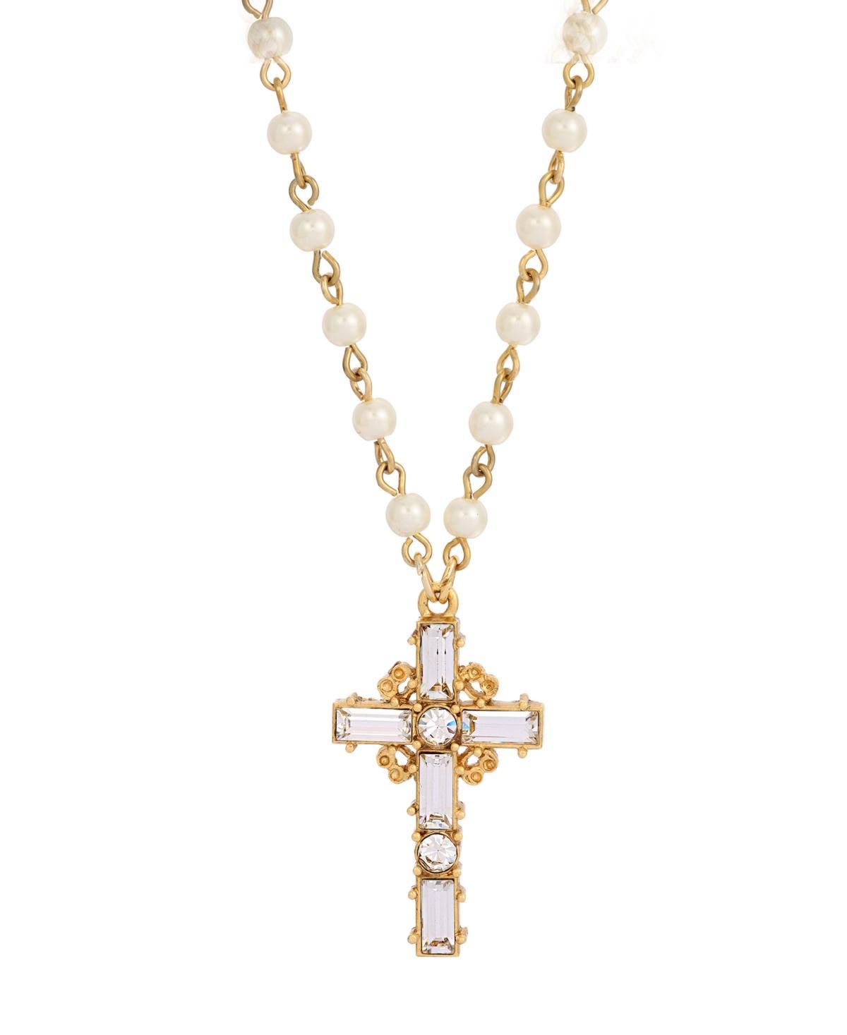 Symbols of Faith Crystal Cross Faux Pearl Necklace, Womens, White Product Image