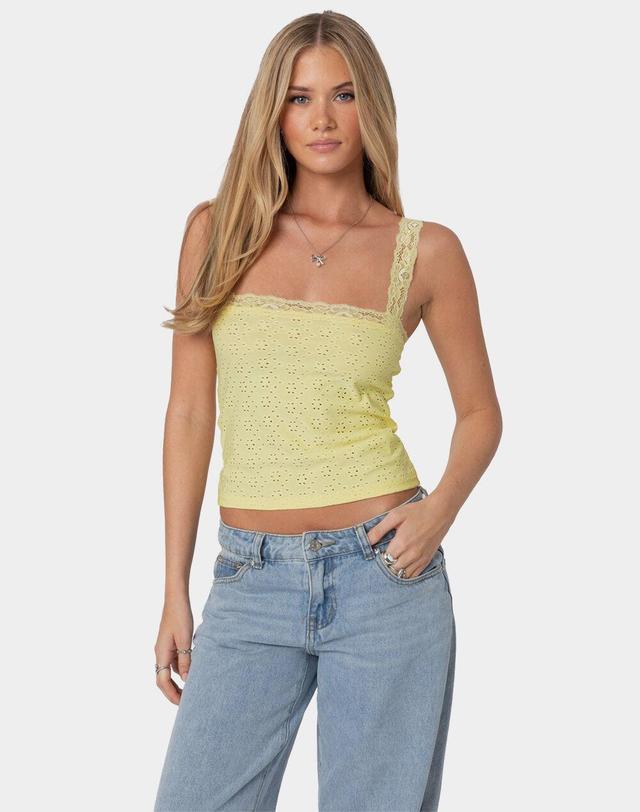 EDIKTED Virginia Lace Trim Eyelet Tank Top Product Image