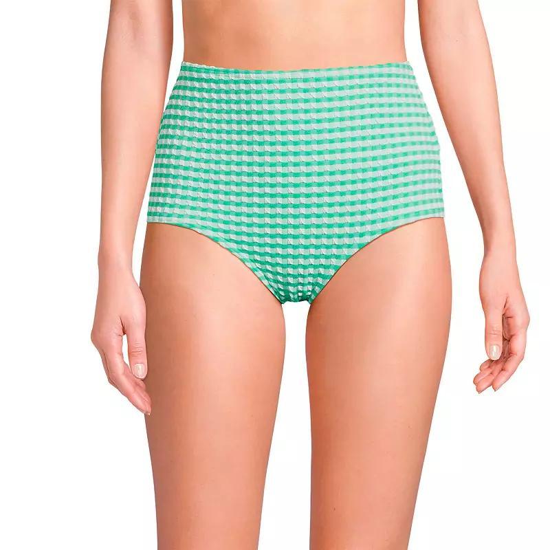 Womens Lands End Gingham High Waisted Tummy Slimming Tugless Bikini Bottoms Product Image