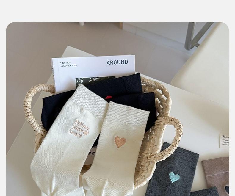 Heart Letter Embroidered Crew Socks Product Image