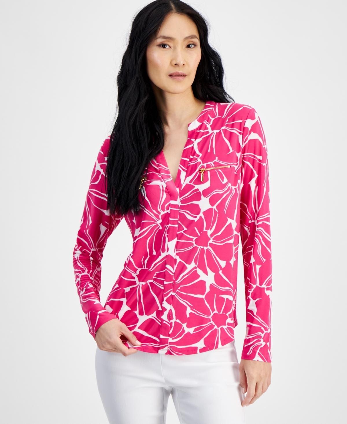 I.n.c. International Concepts Womens Print Zip-Pocket Top, in Regular & Petite, Created for Macys Product Image