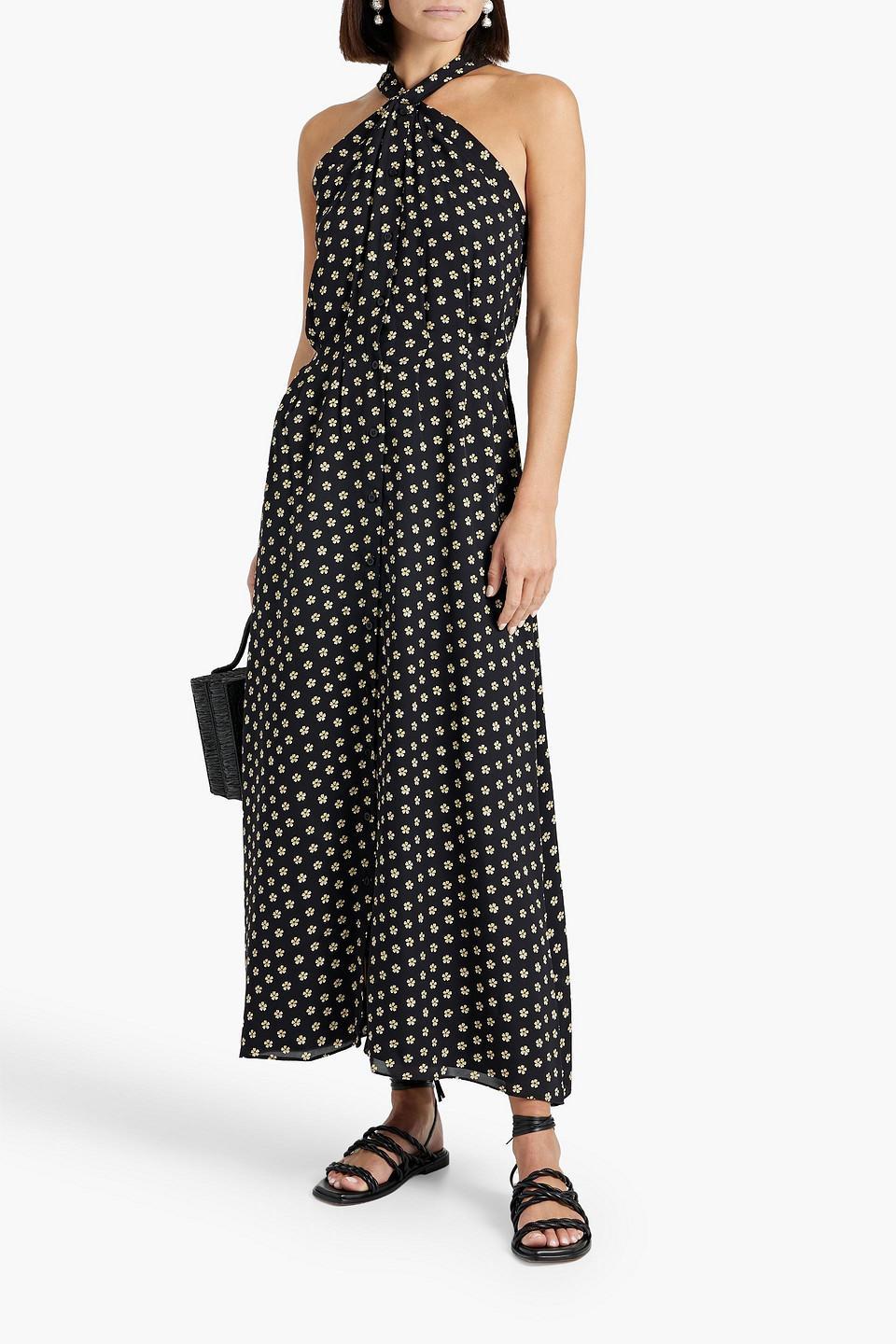 Floral-print Silk-chiffon Midi Dress In Black Product Image