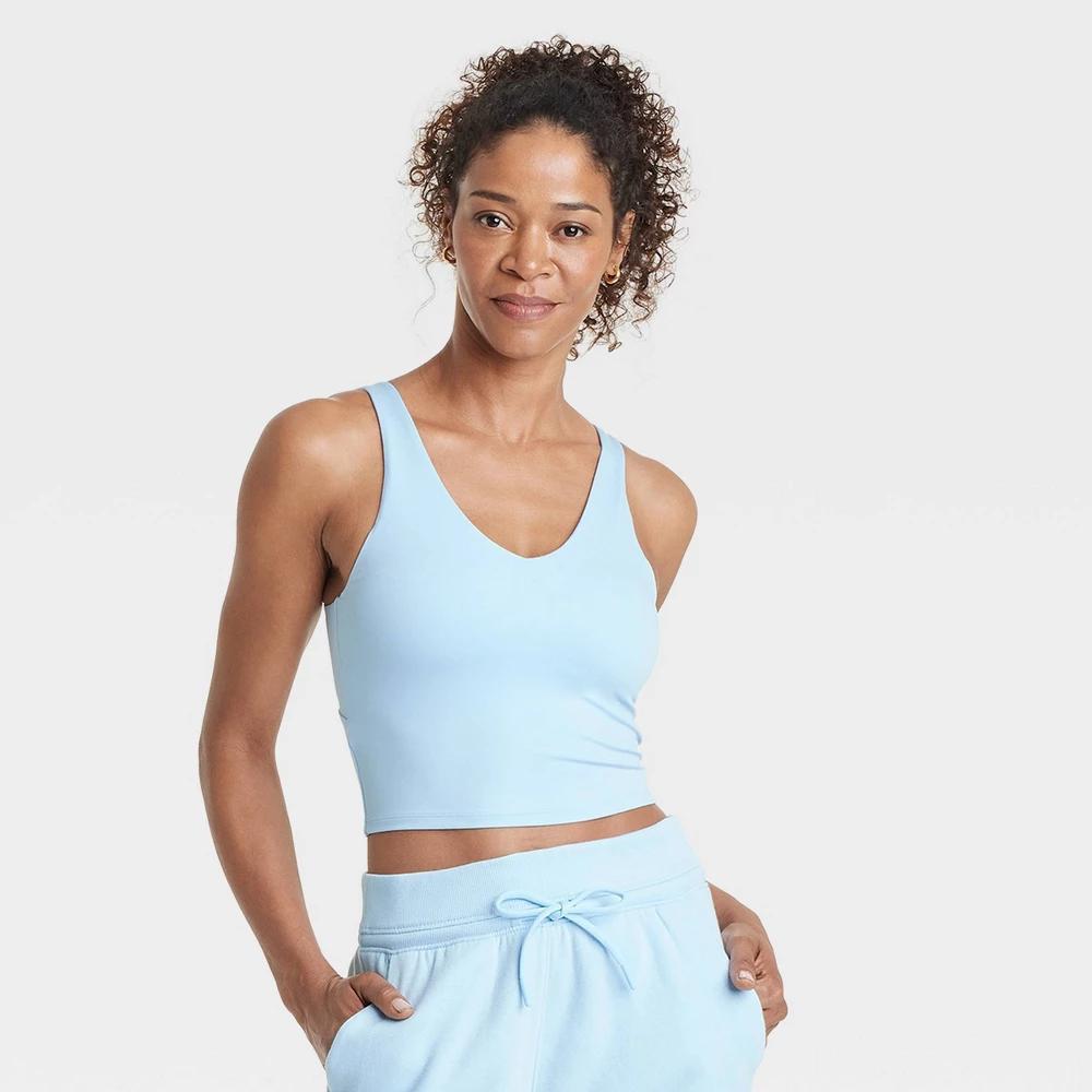 Womens Flex Light Support V-Neck Cropped Sports Bra - All In Motion Fountain Light Blue XL Product Image