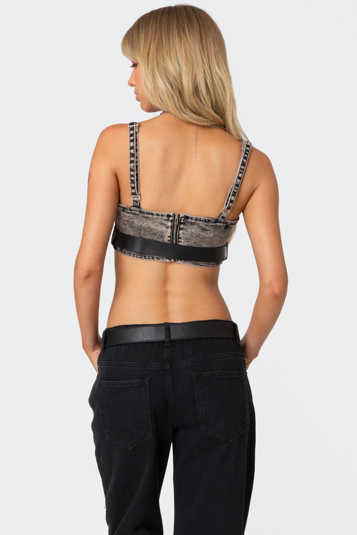 Belted Denim Crop Top Product Image