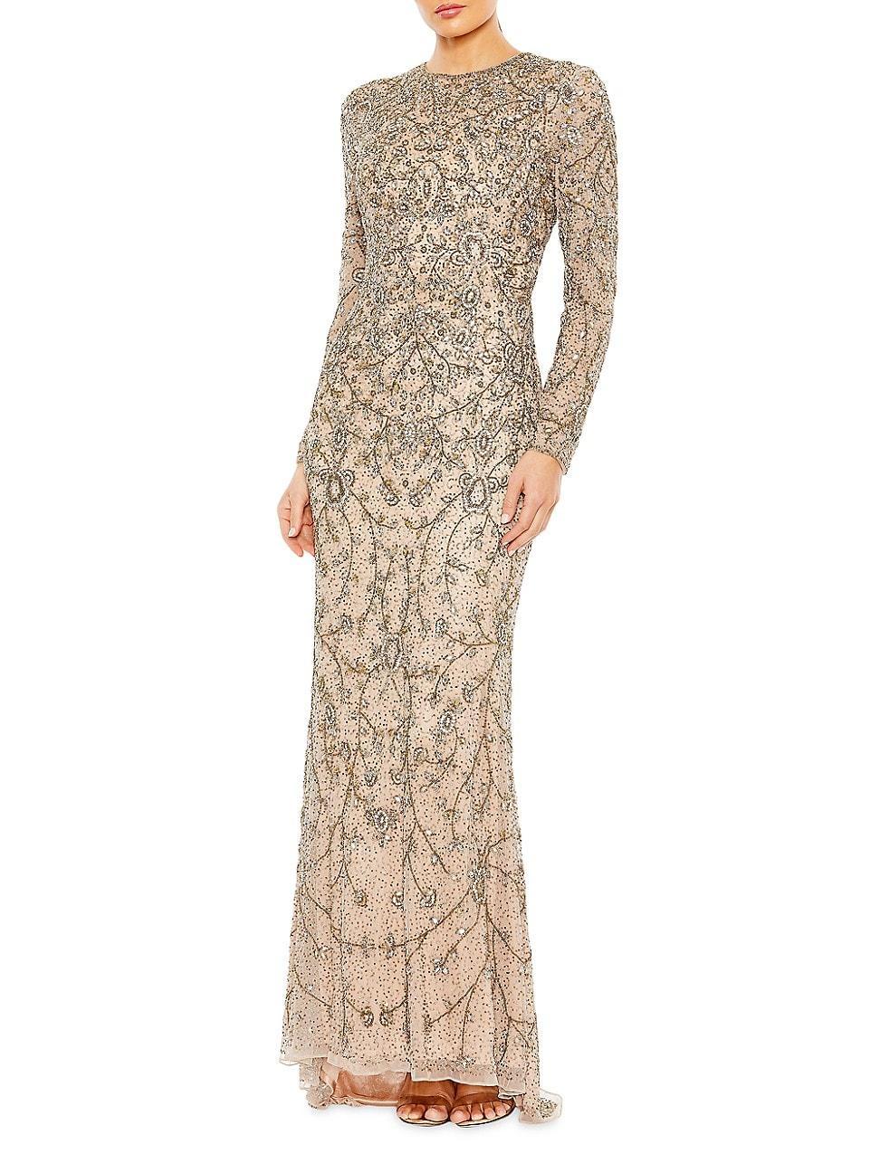 Womens Metallic Beaded Column Gown Product Image