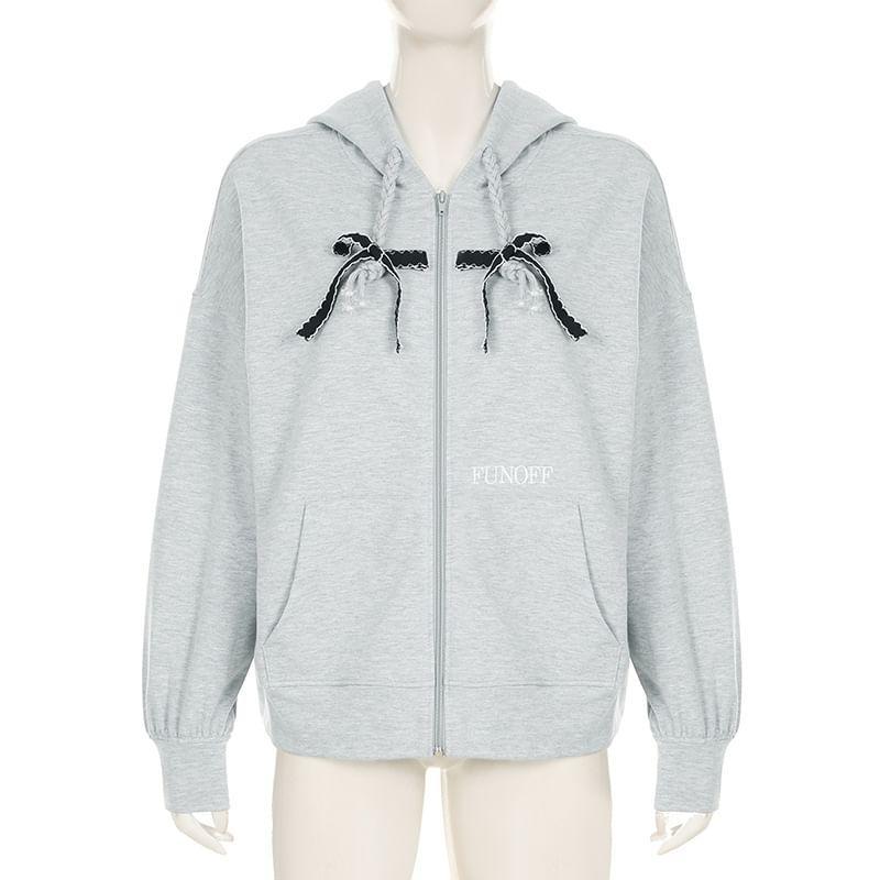 Plain Bow Zip Hoodie Product Image