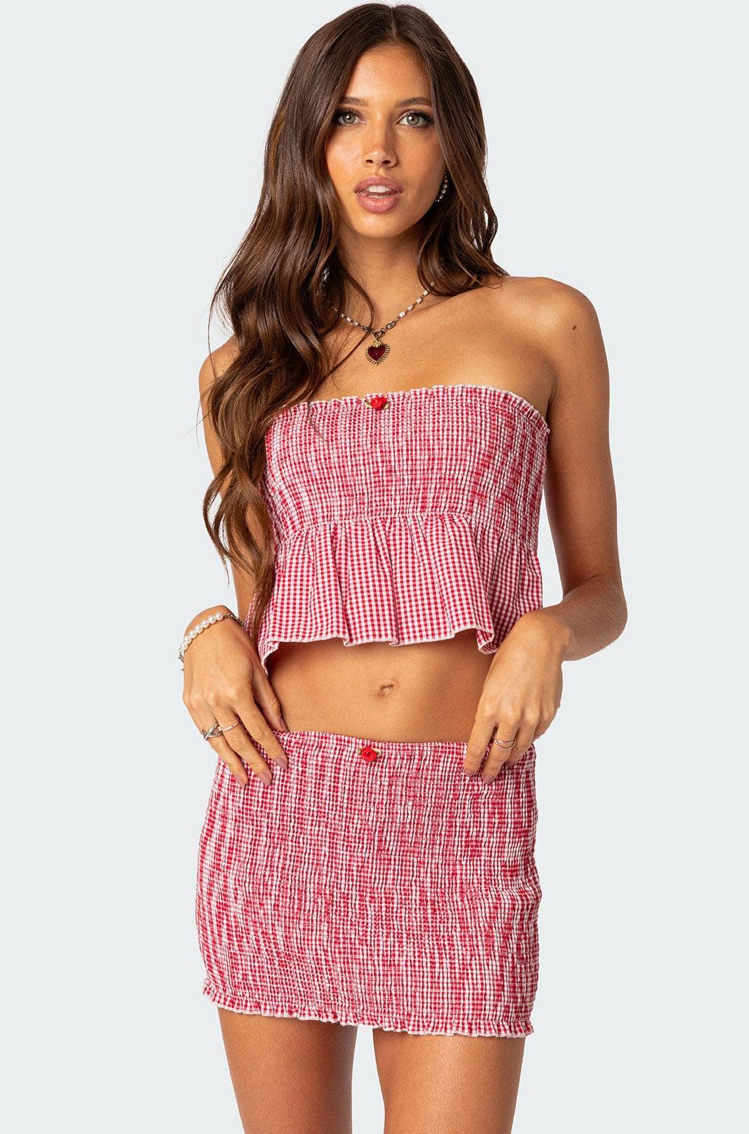 Gingham Scrunch Tube Top Product Image