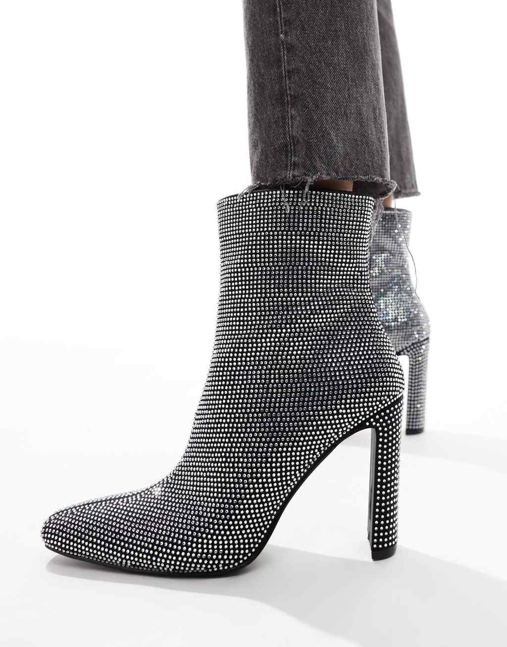 Glamorous heeled ankle boots in silver embellished Product Image