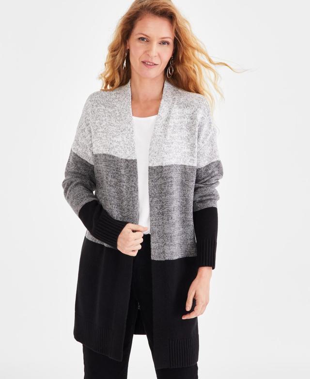 Style & Co Womens Open-Front Colorblocked Cardigan, Created for Macys Product Image