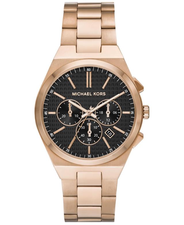 Michael Kors Mens Lennox Chronograph Beige Gold-Tone Stainless Steel Bracelet Watch Product Image