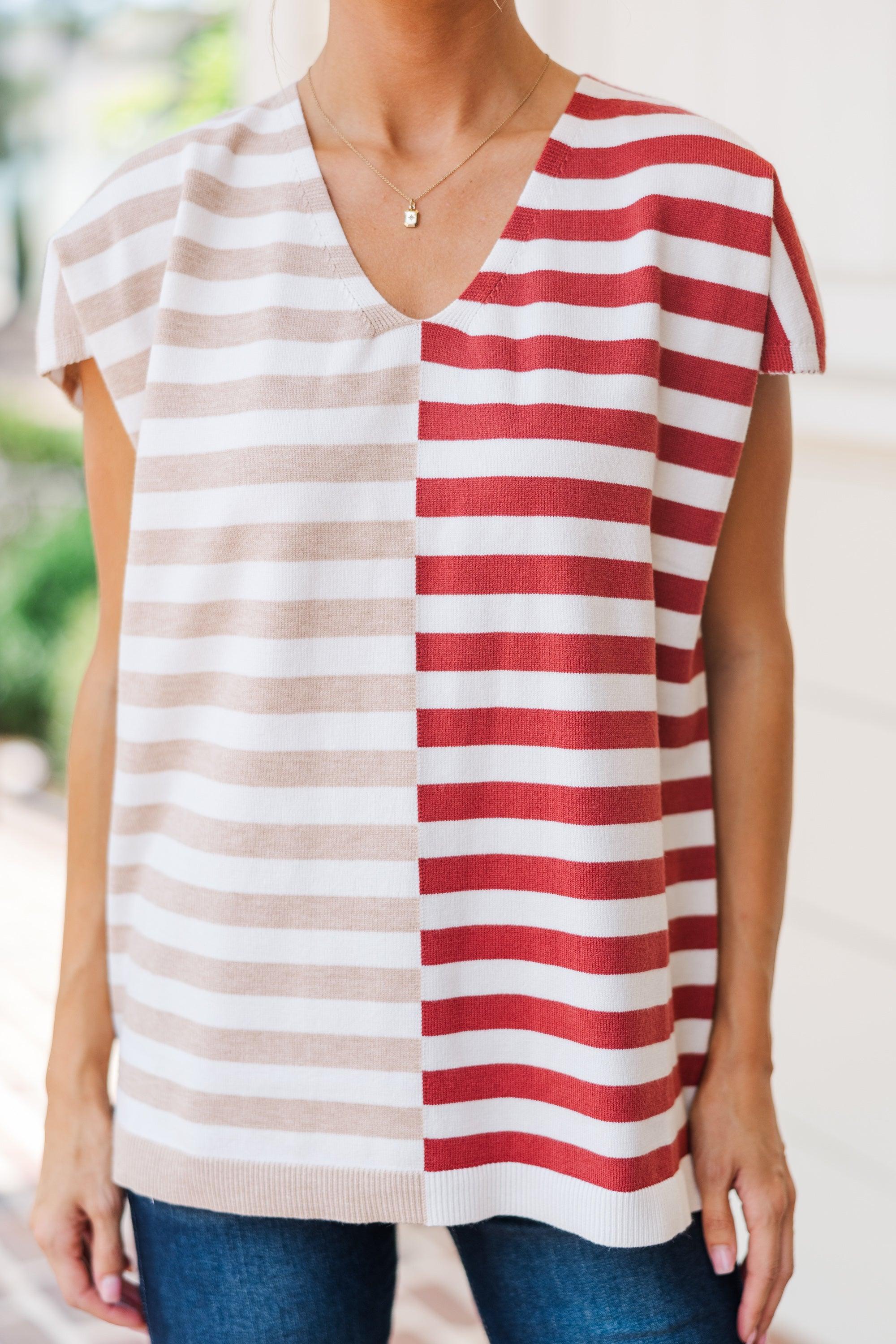 Just Too Easy Oatmeal Striped Top Female Product Image