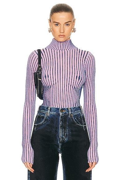 Jean Paul Gaultier Body Morph Metallic Trompe lOeil Merino Wool Blend Rib Turtleneck Sweater Product Image