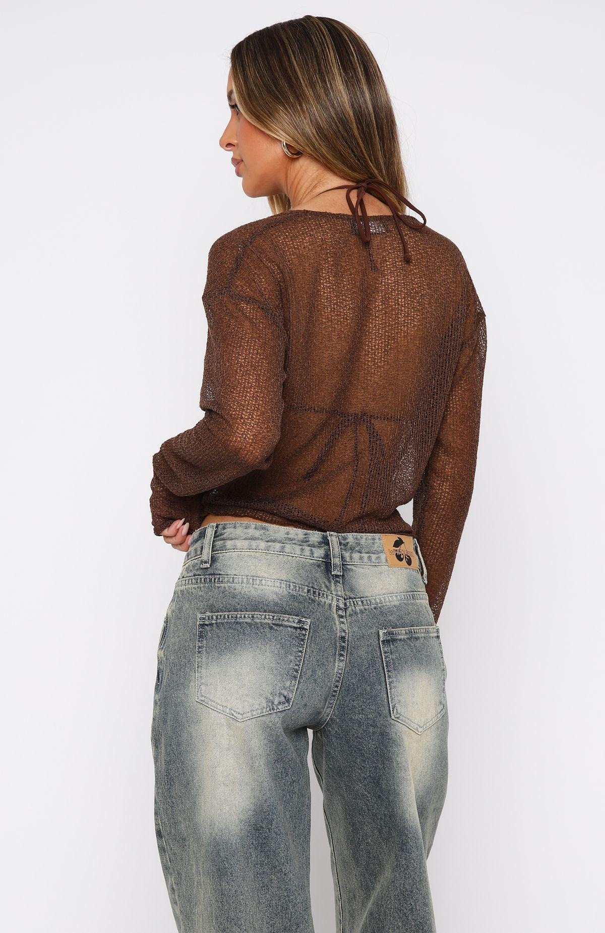 Summer Spent Long Sleeve Knit Top Mocha Product Image