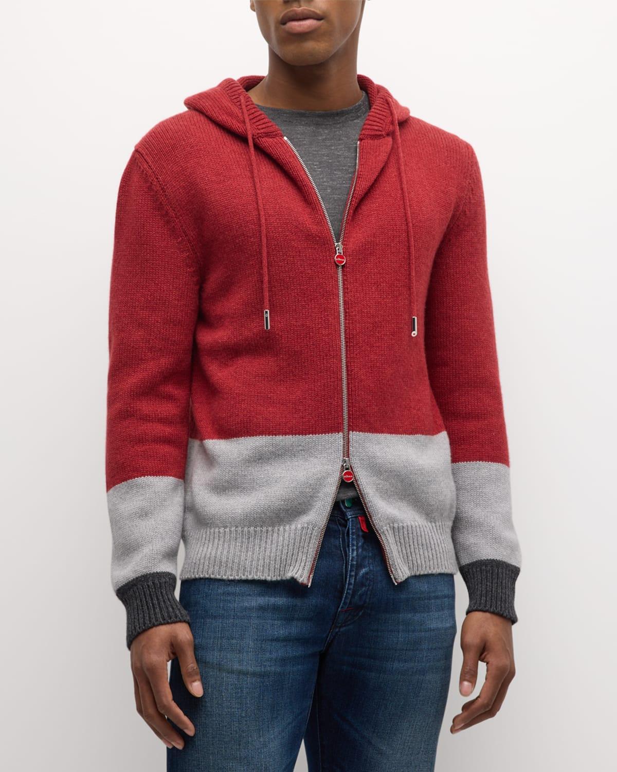 Mens Cashmere Color Block Full-Zip Hooded Sweater Product Image