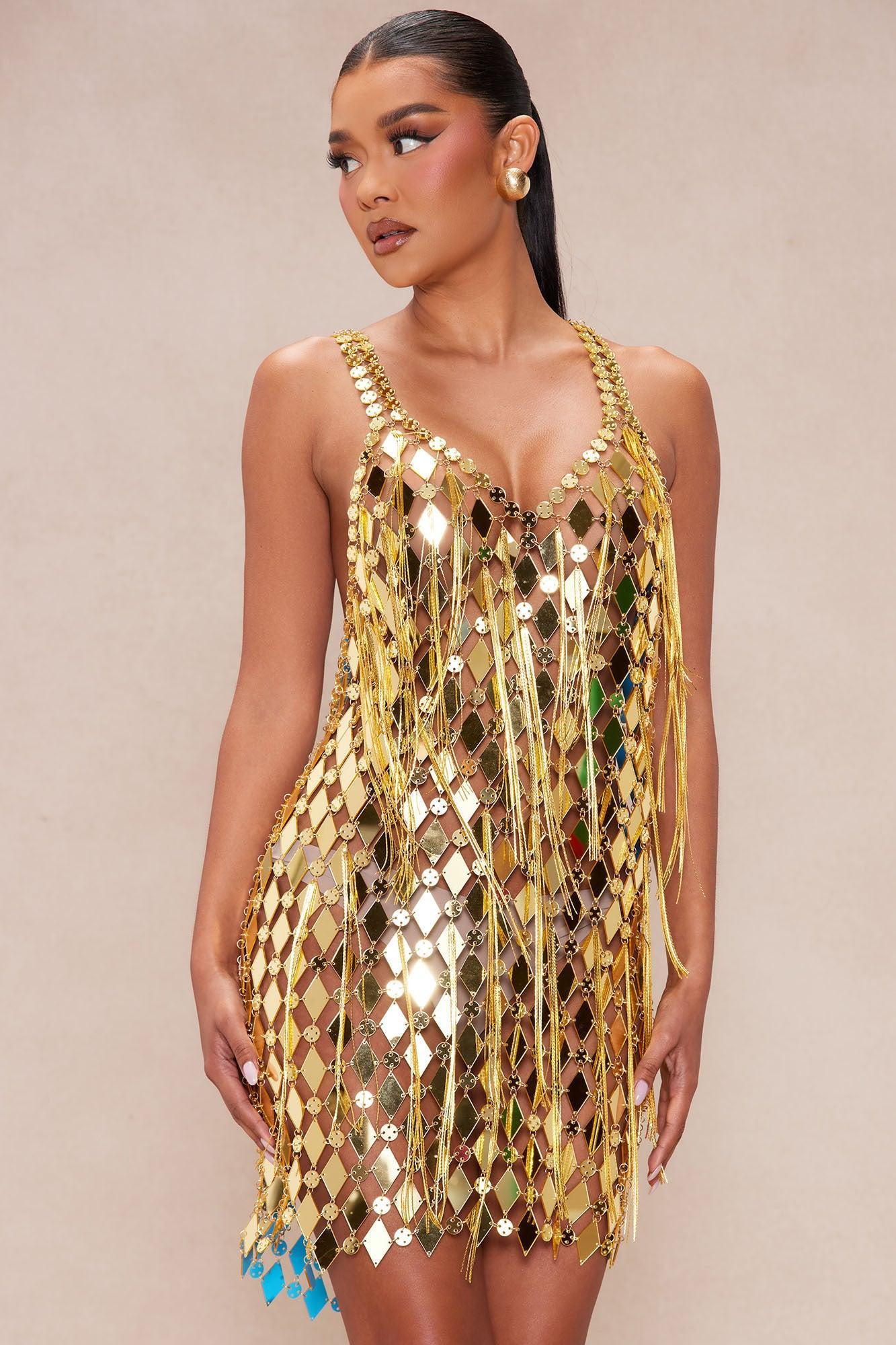 Roxi Mirror Mini Dress - Gold Product Image