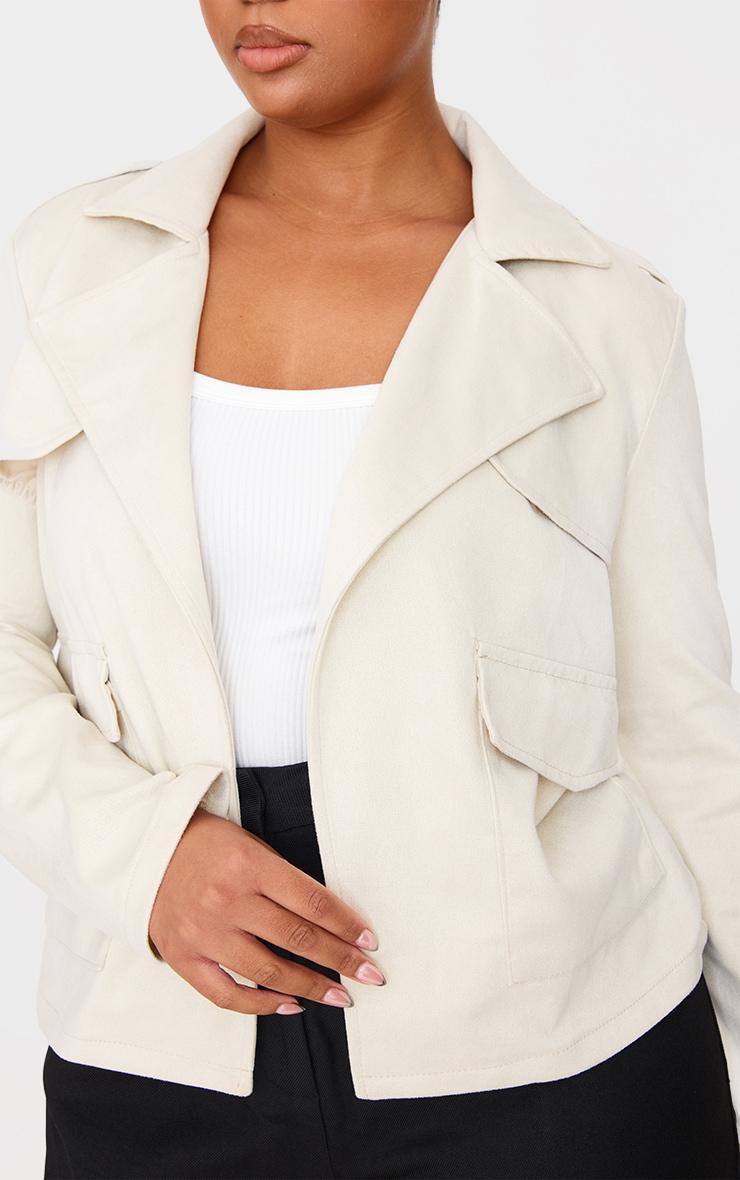 Plus Stone Pocket Detail Faux Suede Cropped Trench Coat Product Image