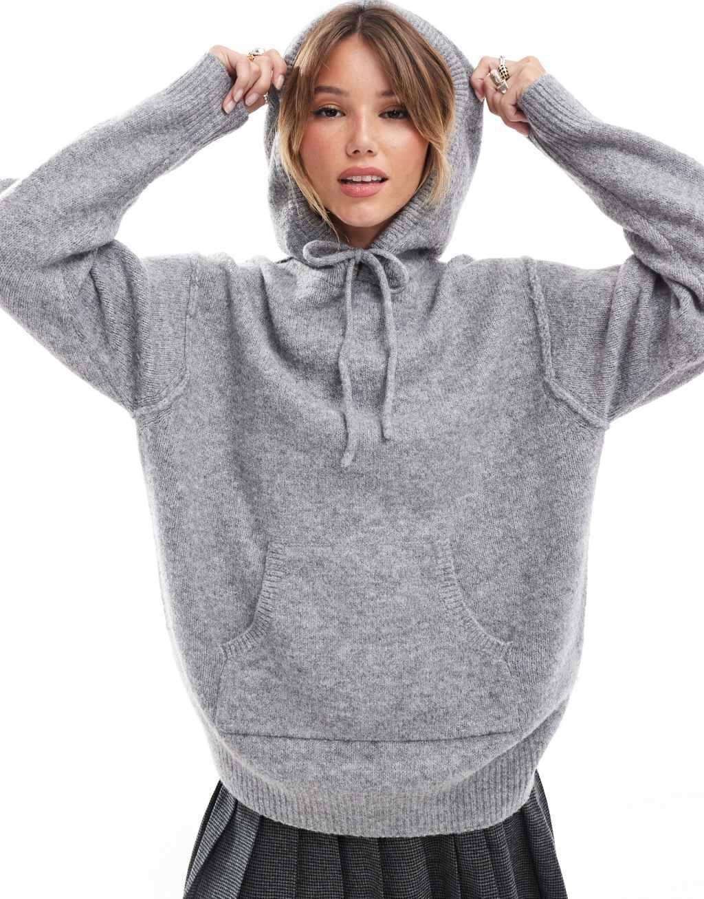 ASOS DESIGN knitted oversized hoodie in gray Product Image