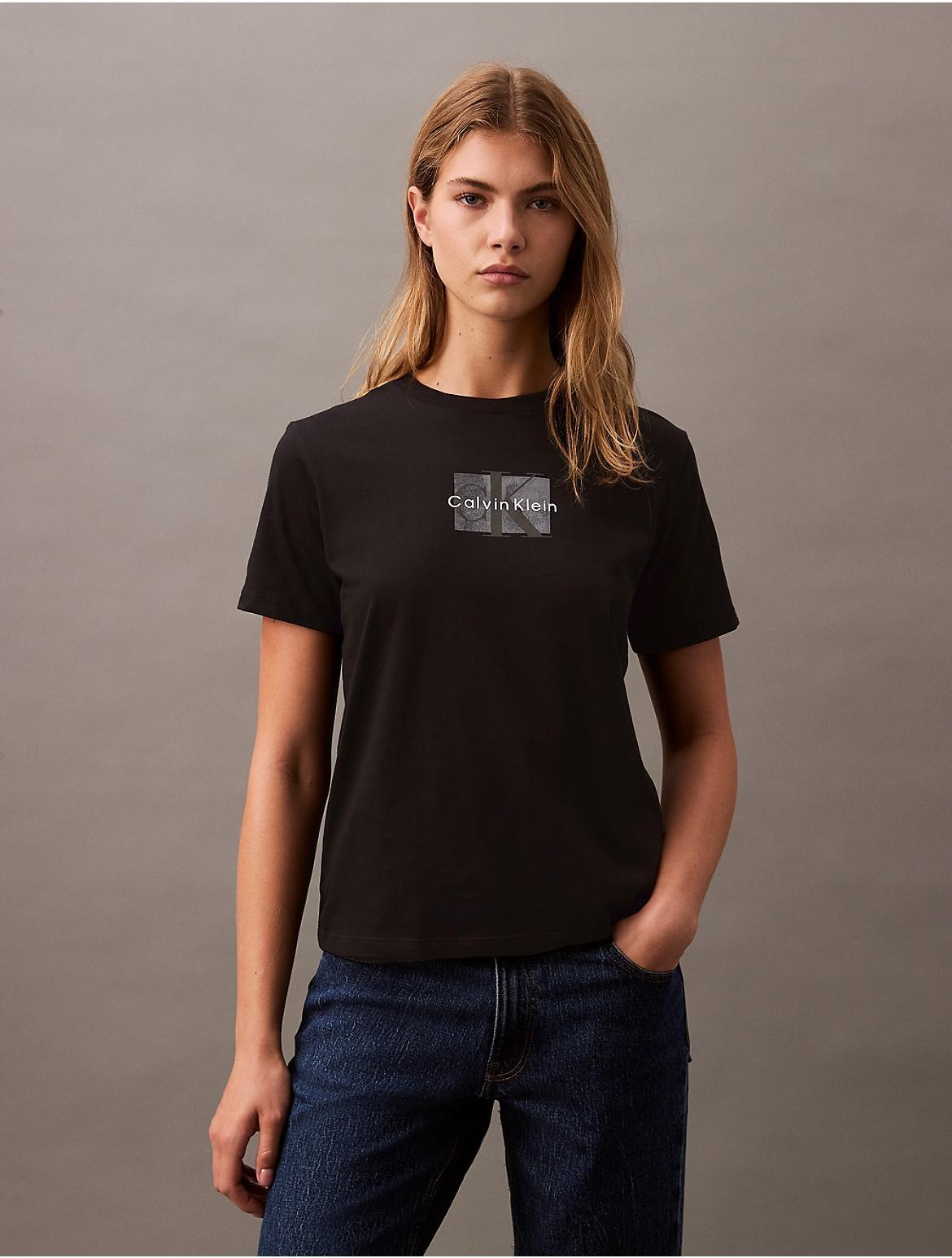 Calvin Klein Womens Monogram Logo Overlay Graphic Classic T-Shirt - Black - S Product Image