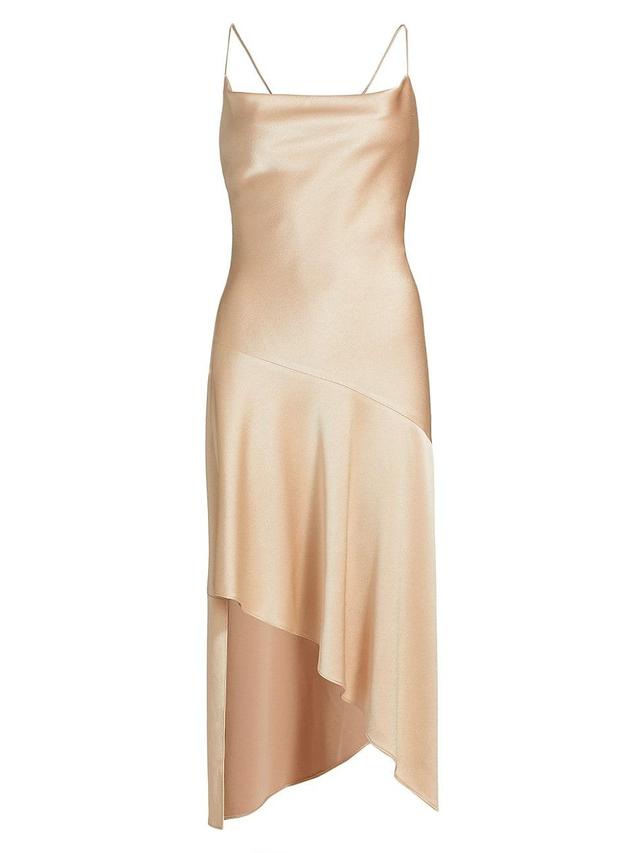 Womens Harmony Satin Asymmetric Midi-Dress Product Image