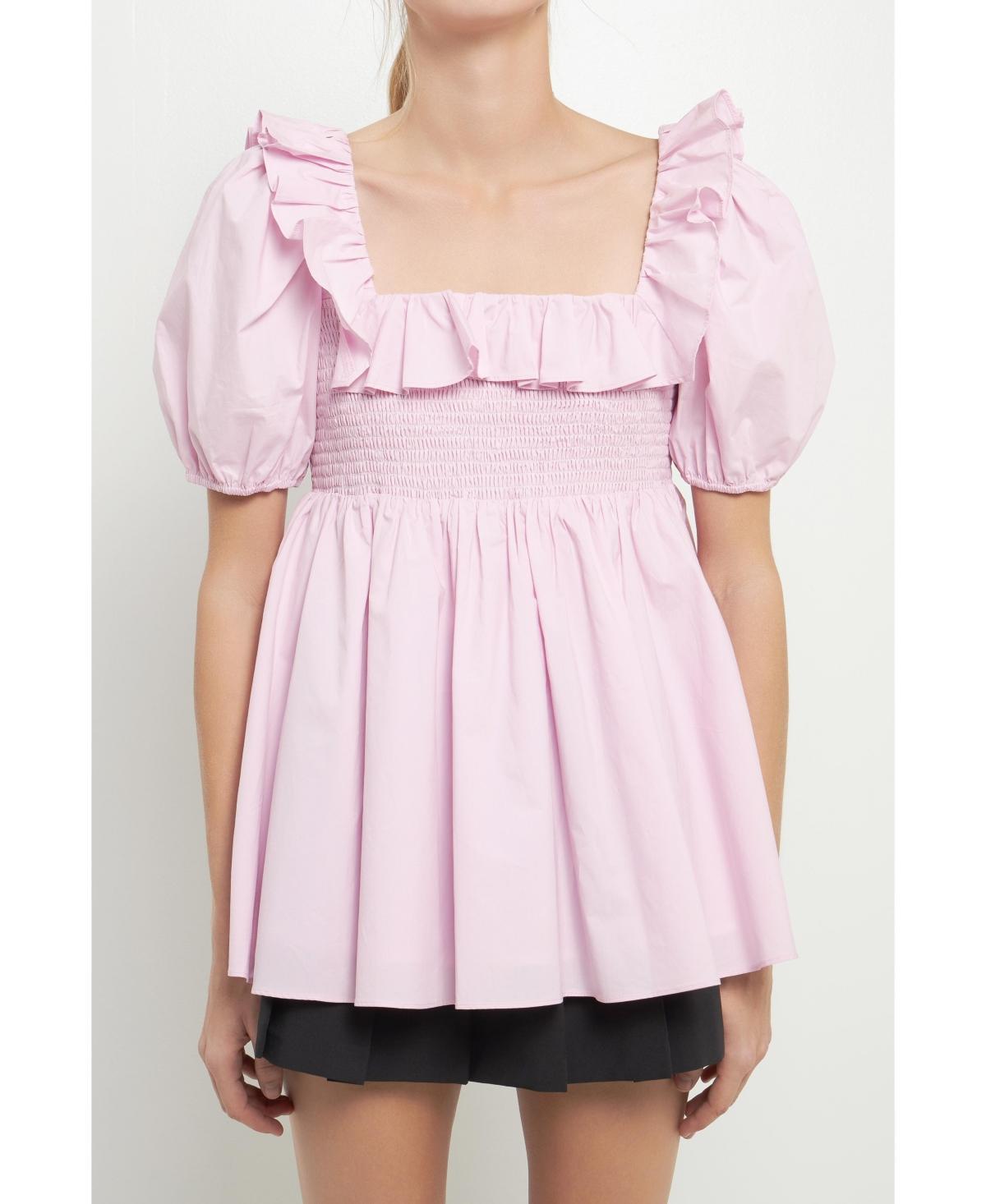 English Factory Womens Smocked Puff Sleeve Top Product Image