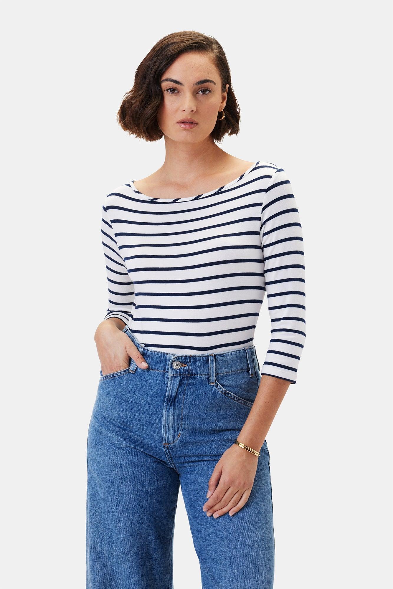 Francoise 3/4 Sleeve Modal Tee - Marine Stripe - ReAmour Product Image