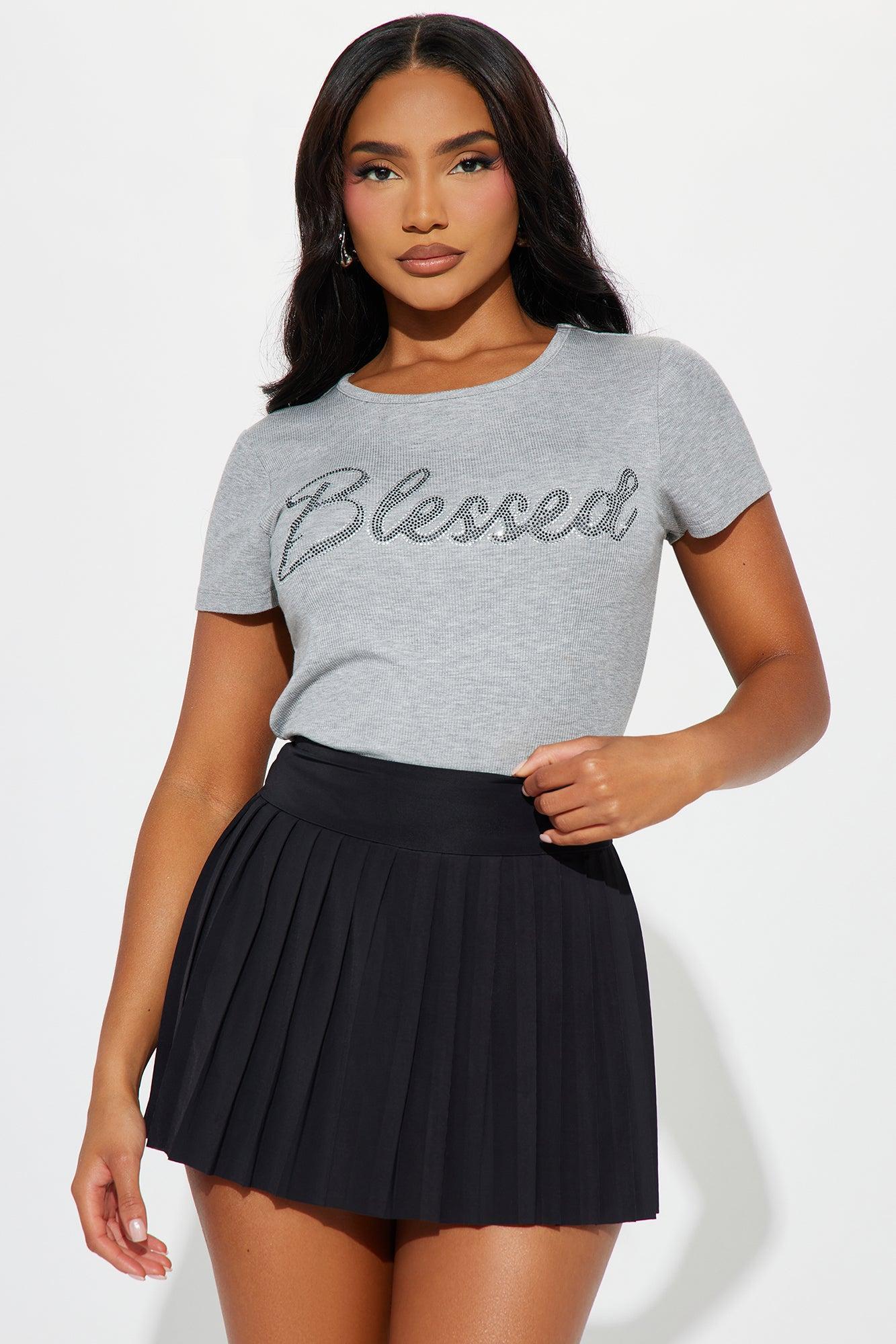 Stayin Blessed Rhinestone Tee - Heather Grey Product Image