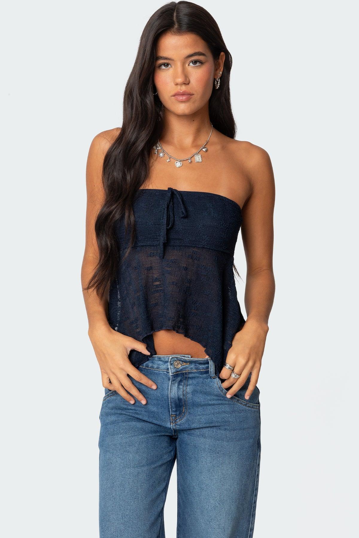 Embroidered Sheer Strapless Top Product Image