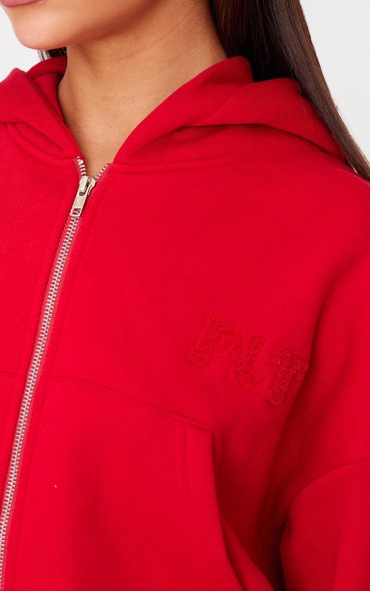 PRETTYLITTLETHING Red Borg Graphic Zip Up Hoodie Product Image