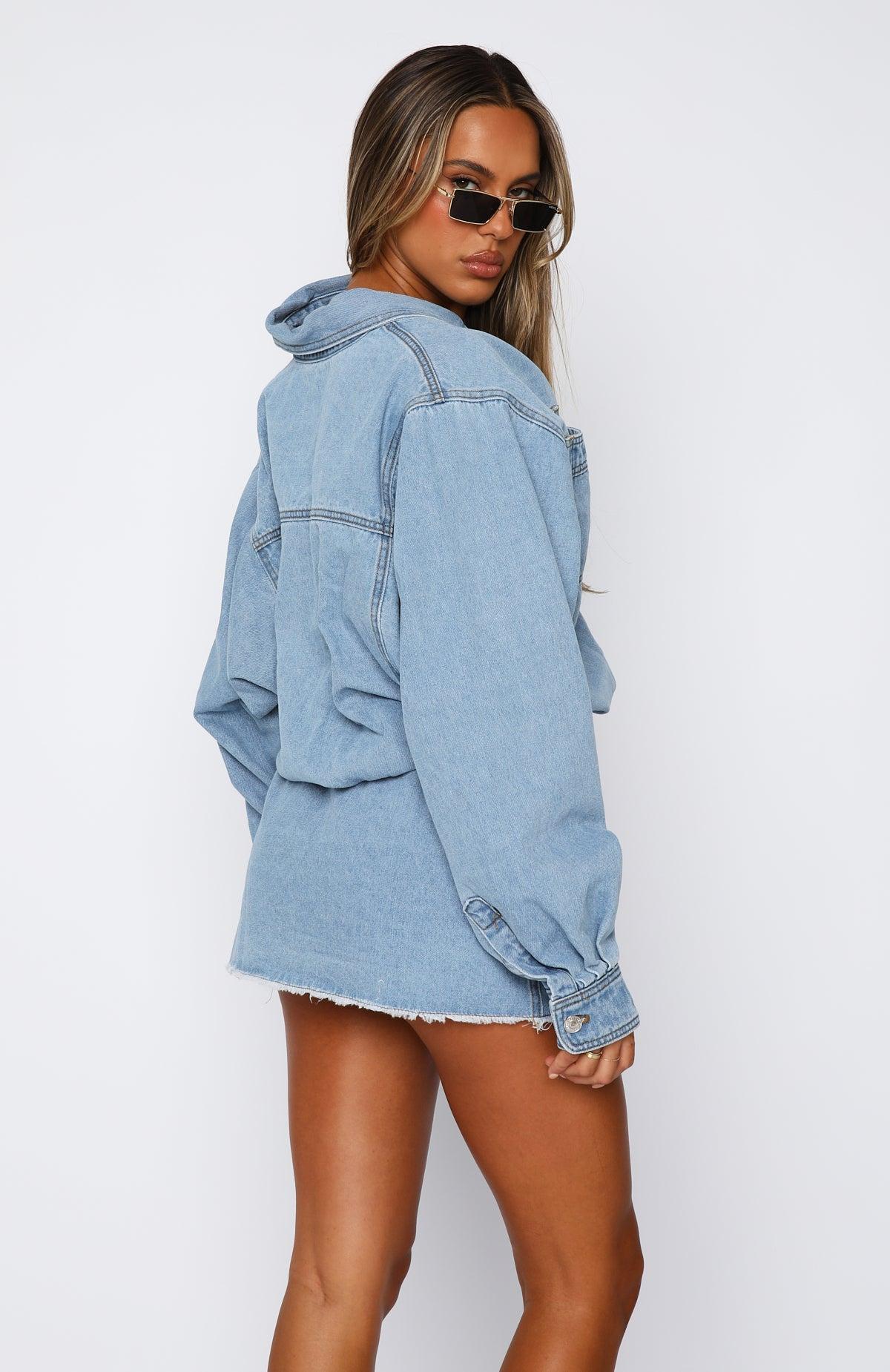 Don't You Remember Long Sleeve Denim Dress Blue Acid Wash Product Image