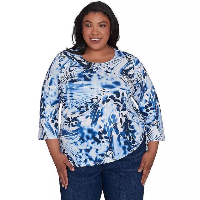 Plus Size Alfred Dunner Abstract Animal Print Three Quarter Sleeve Tee, Womens Product Image