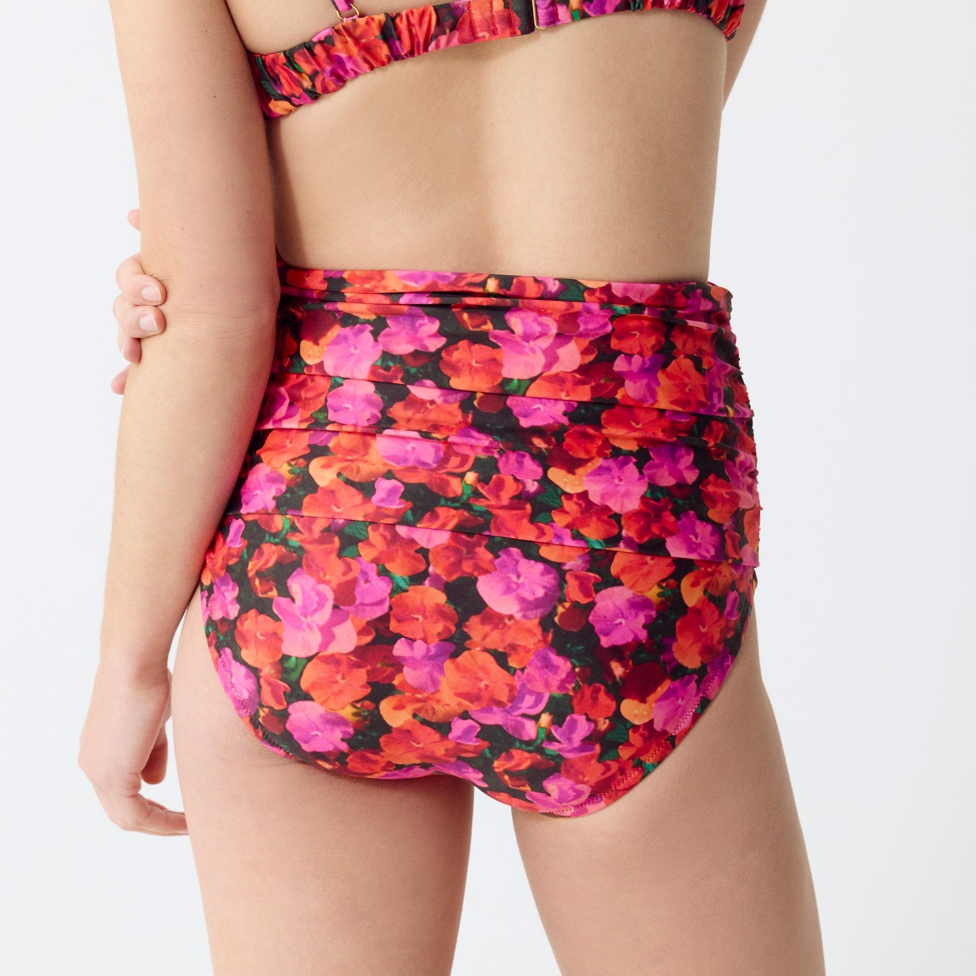 Ruched high-rise bikini bottom in pansy floral Product Image