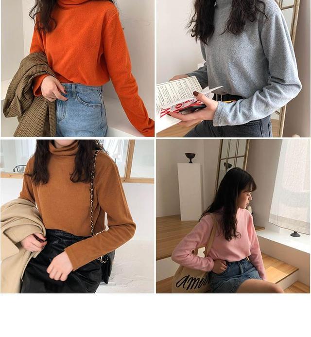 Long-Sleeve Mock Neck Plain Top Product Image