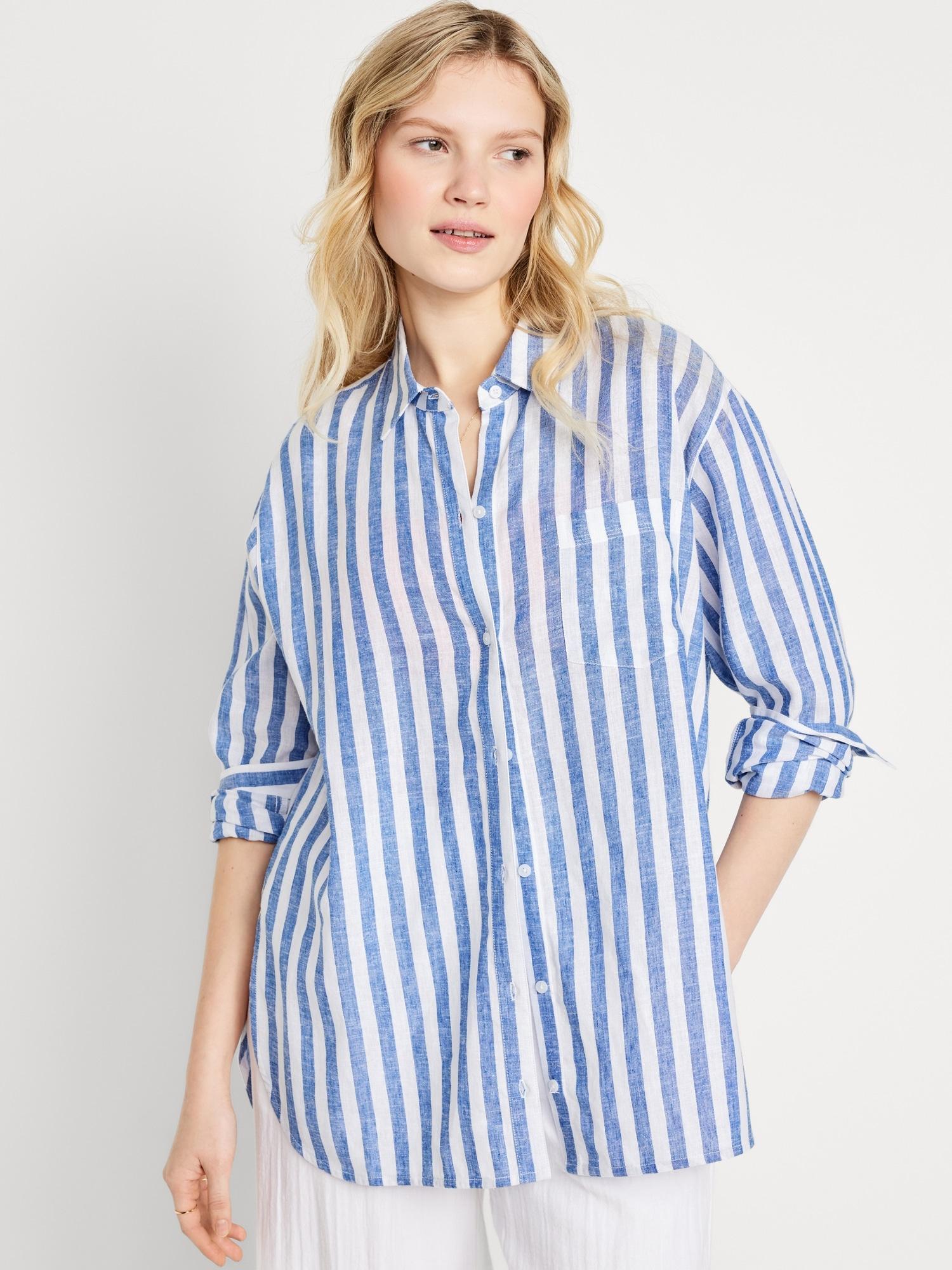 Linen-Blend Button-Down Boyfriend Shirt Product Image