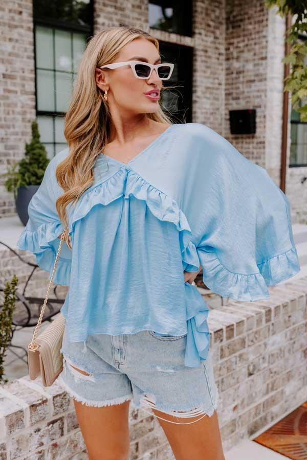 Claim To Love Ruffle Top in Sky Blue Product Image