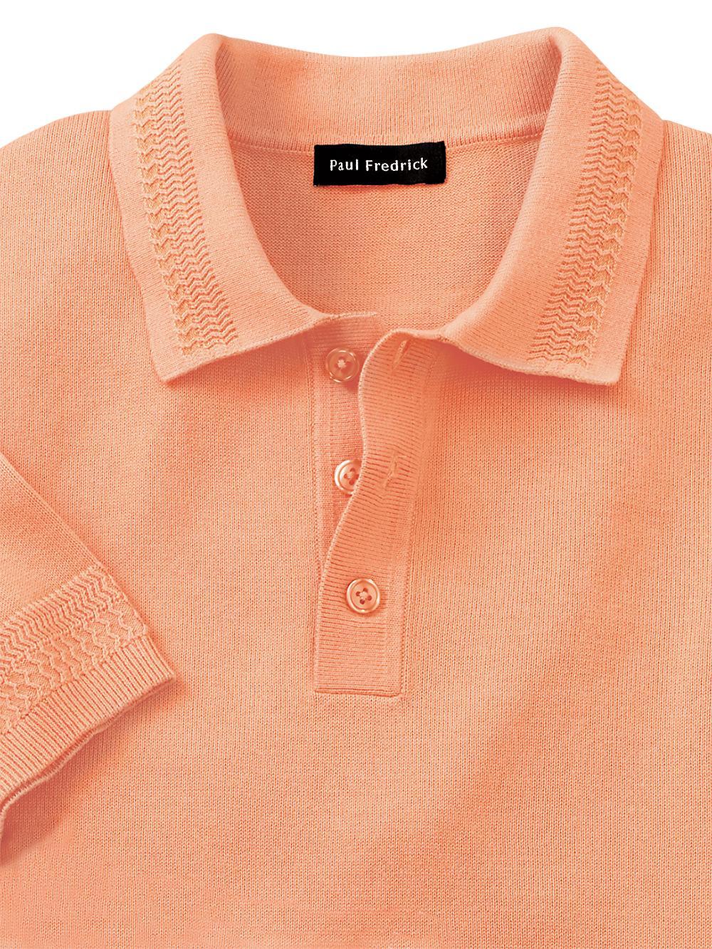 Cotton Three Button Polo - Coral Product Image