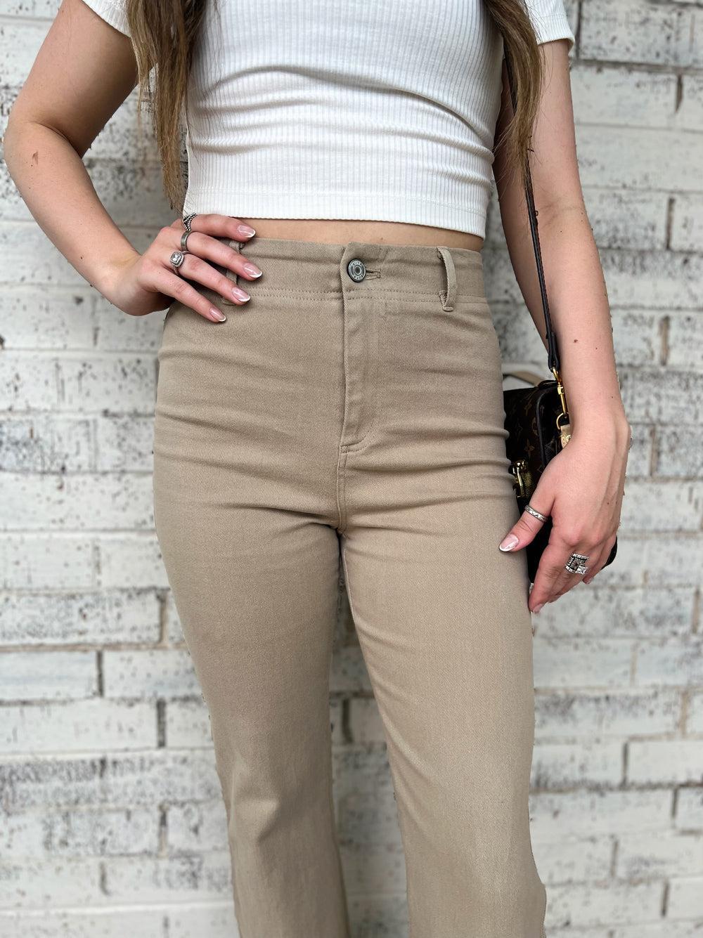 One Good Reason High Rise Khaki Trousers Product Image