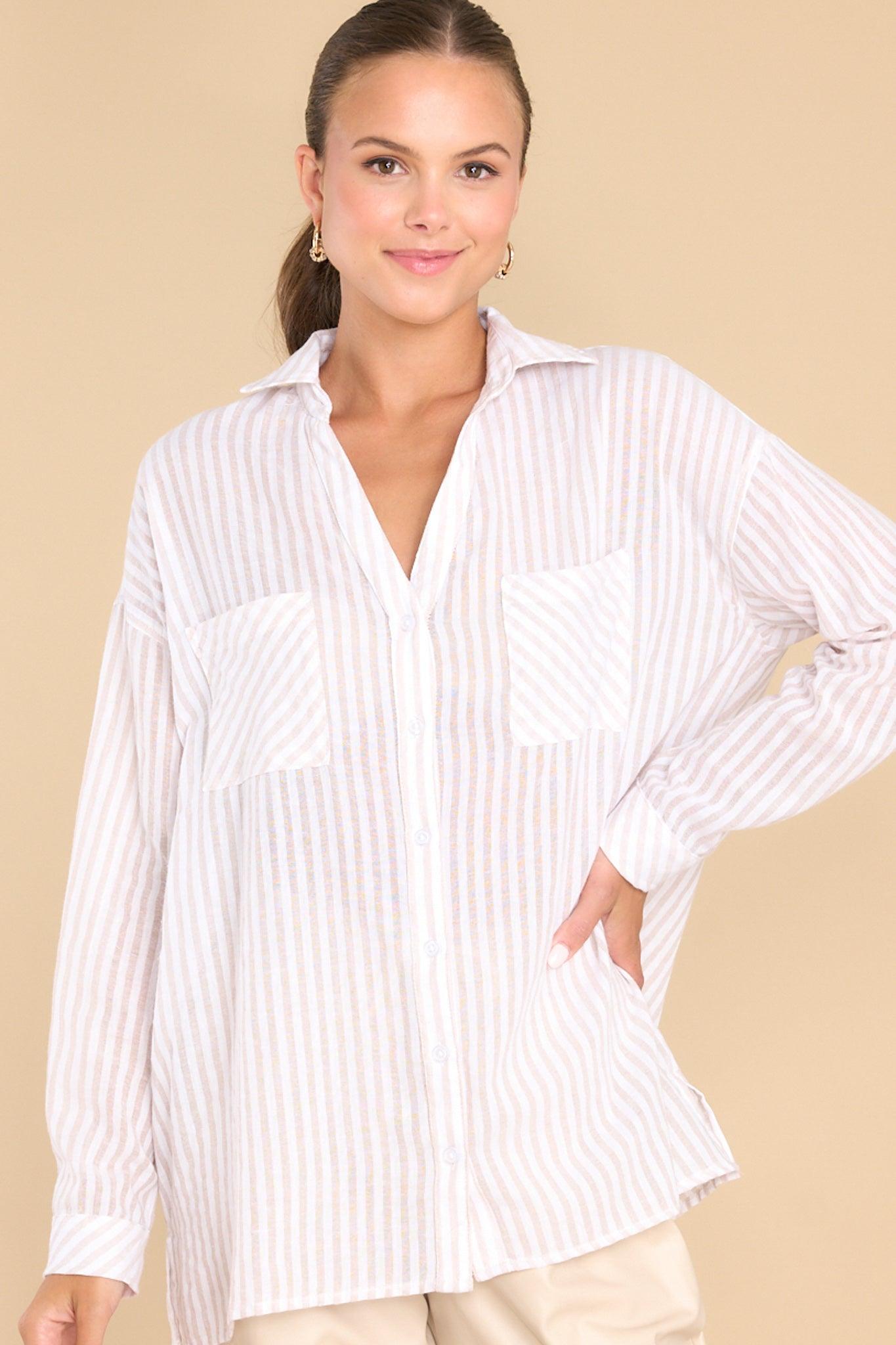 Catch Your Gaze Beige Stripe Top Product Image