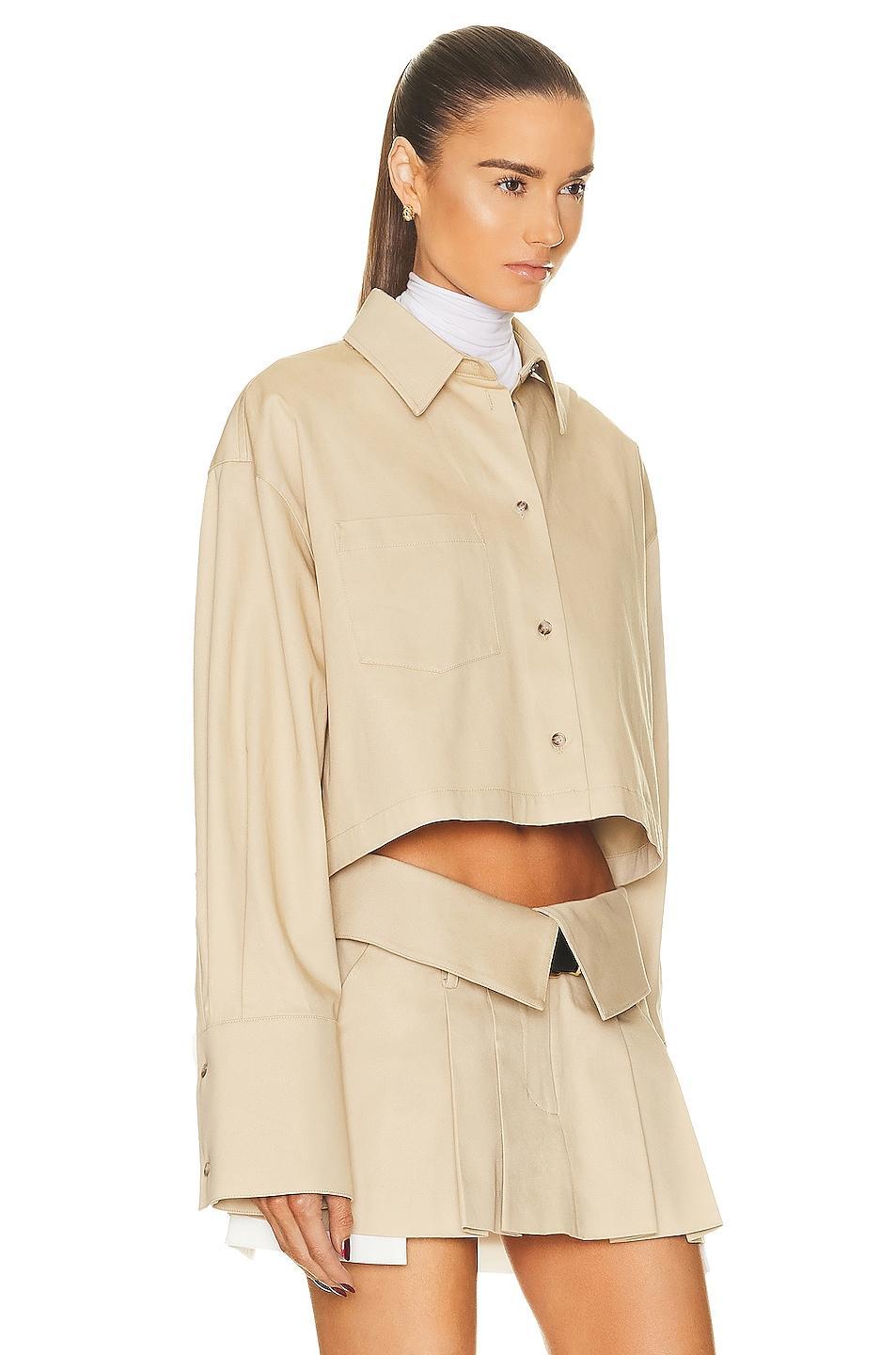 Helsa Chino Cropped Shirt in Tan Product Image