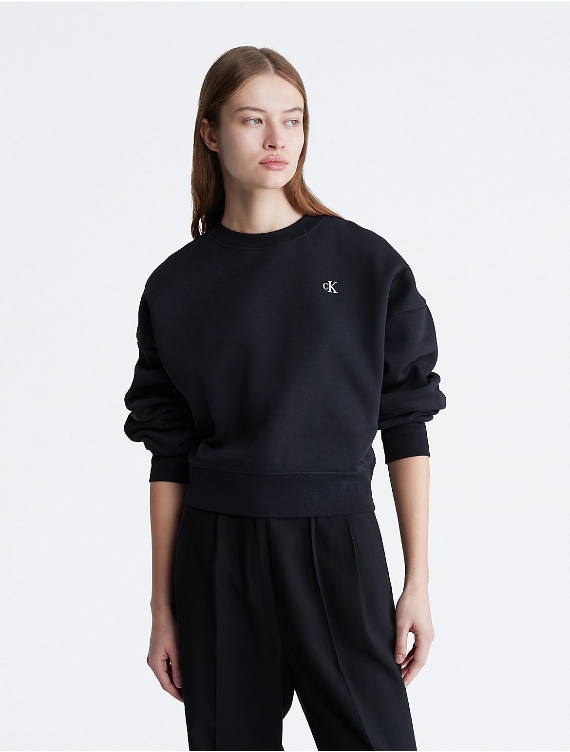 Calvin Klein Womens Archive Logo Fleece Cropped Sweatshirt - Black - XS Product Image