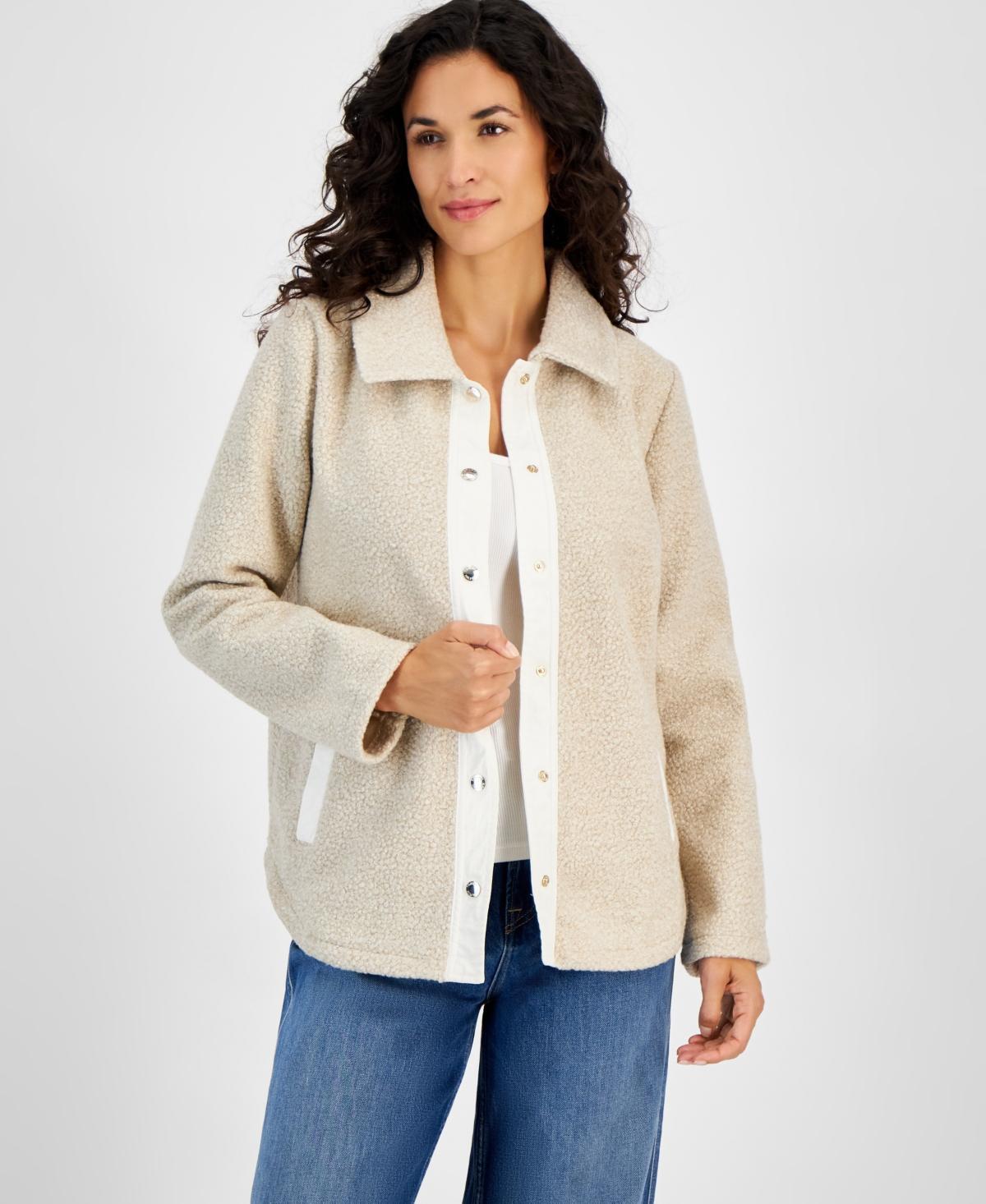 Tommy Hilfiger Womens Snap-Front Sherpa Shacket Product Image