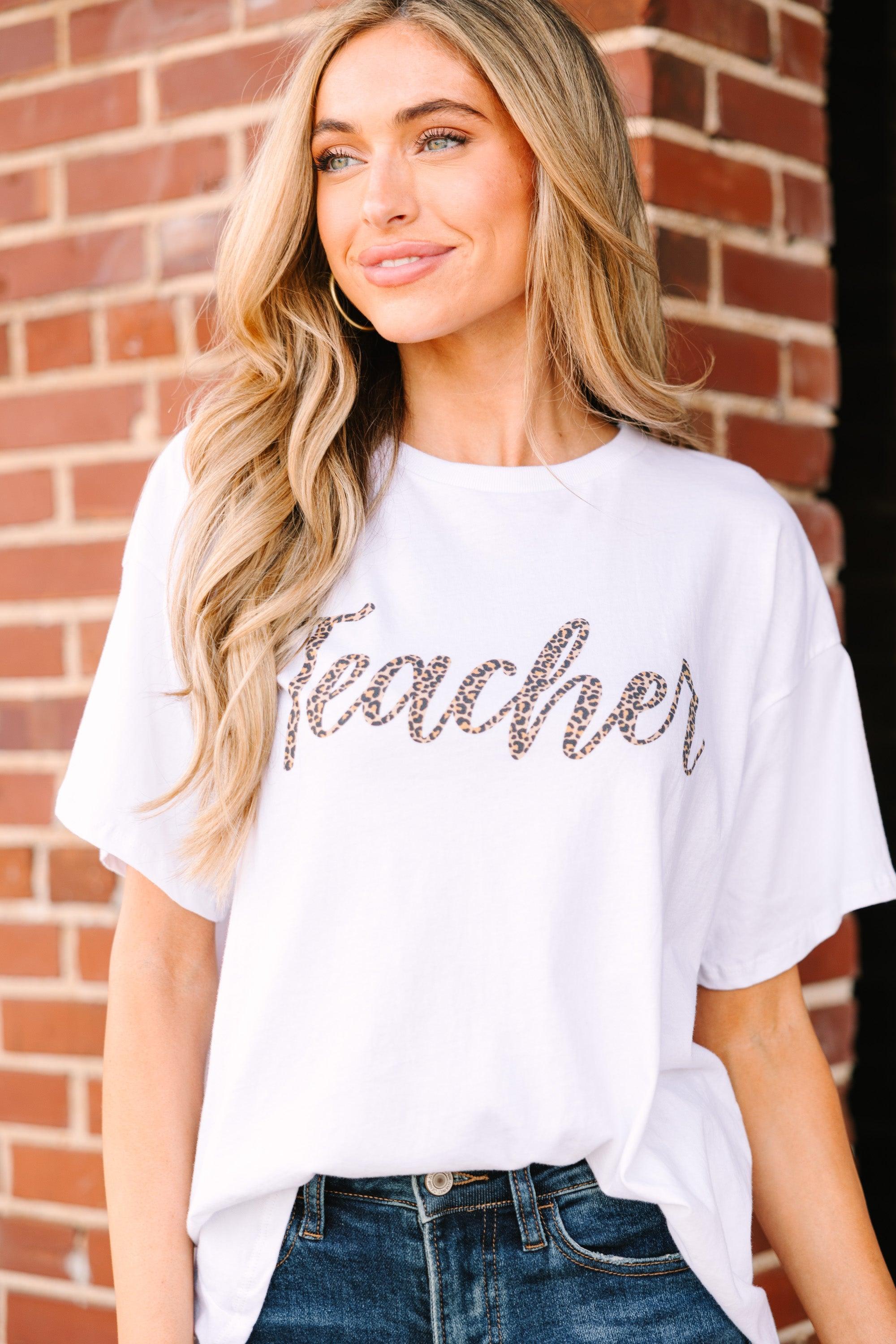 Leopard Teacher White Graphic Tee Female product image