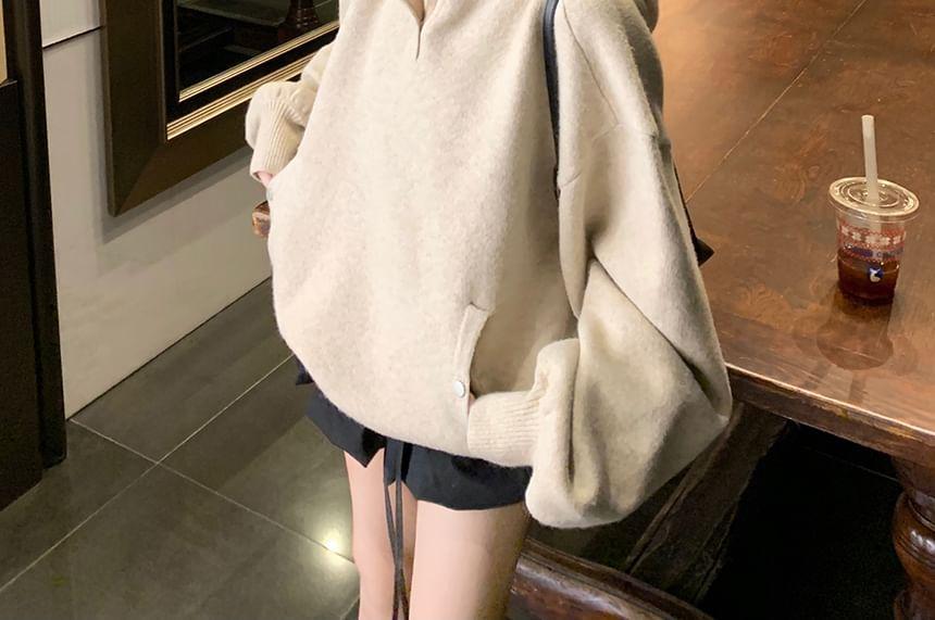 Plain Snap Button Knit Hoodie Product Image