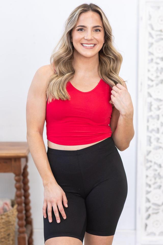 Red Cotton V-Neck Cropped Cami Top Product Image