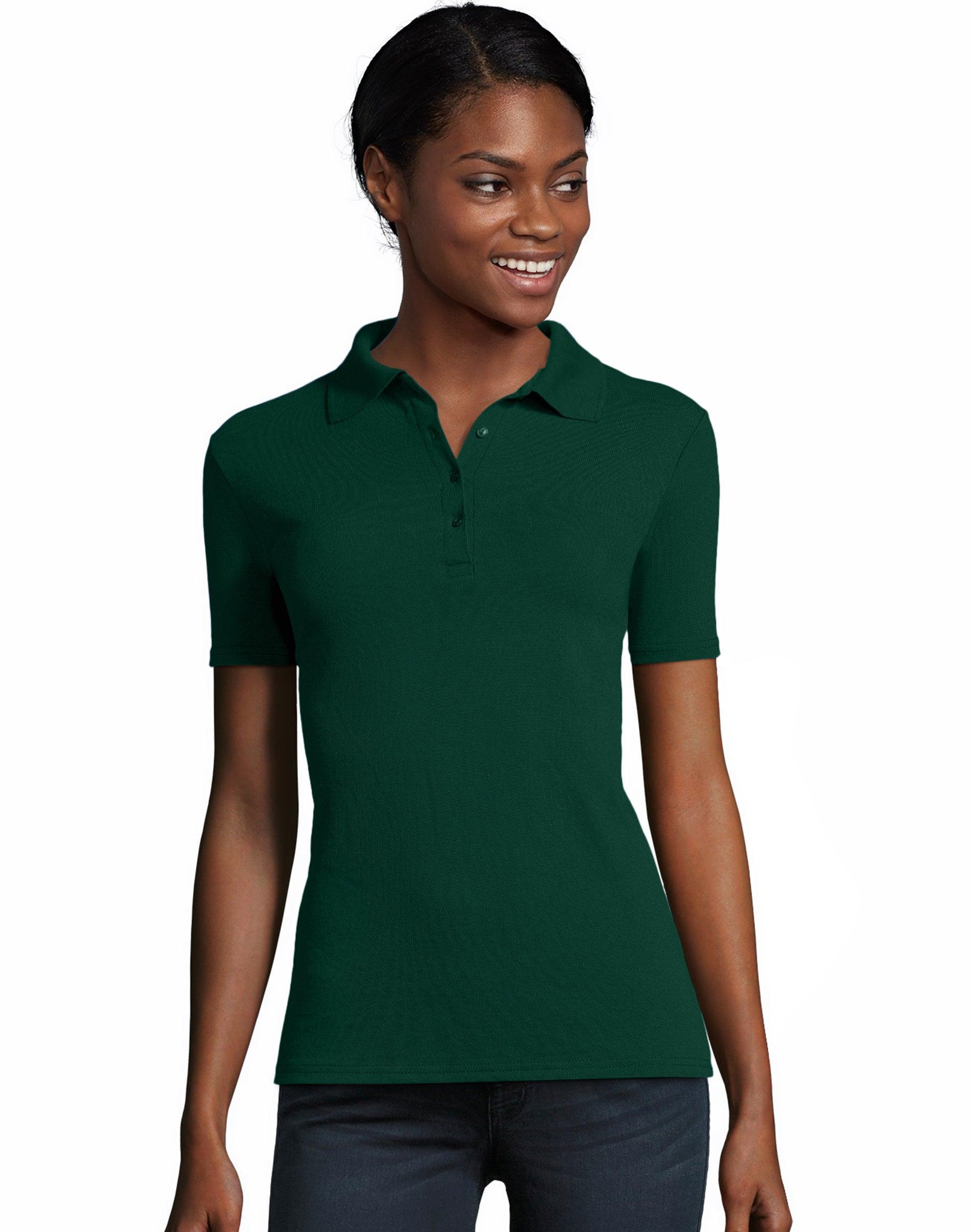 Hanes Womens Pique Polo Shirt Black XL Product Image