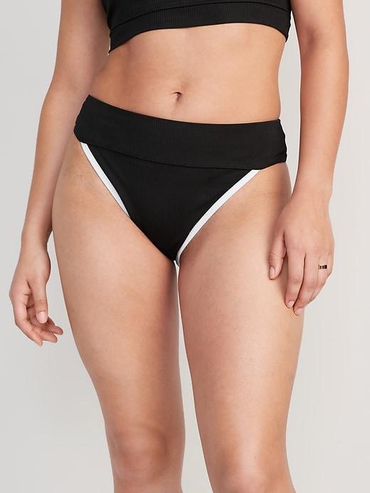 High-Waisted Ribbed French-Cut Bikini Swim Bottoms Product Image