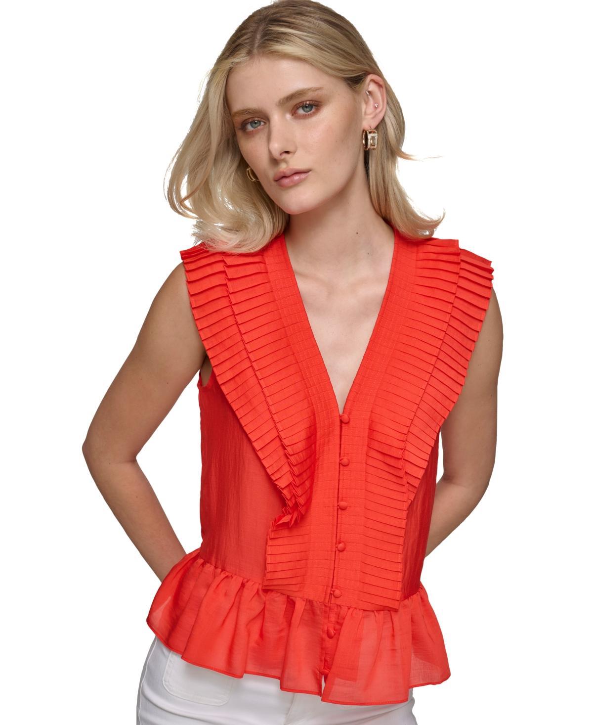 Karl Lagerfeld Paris Womens Pleat-Trim Sleeveless Top Product Image