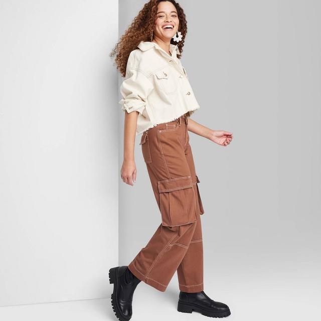 Womens Mid-Rise Cargo Baggy Wide Leg Utility Jeans - Wild Fable Wash Product Image